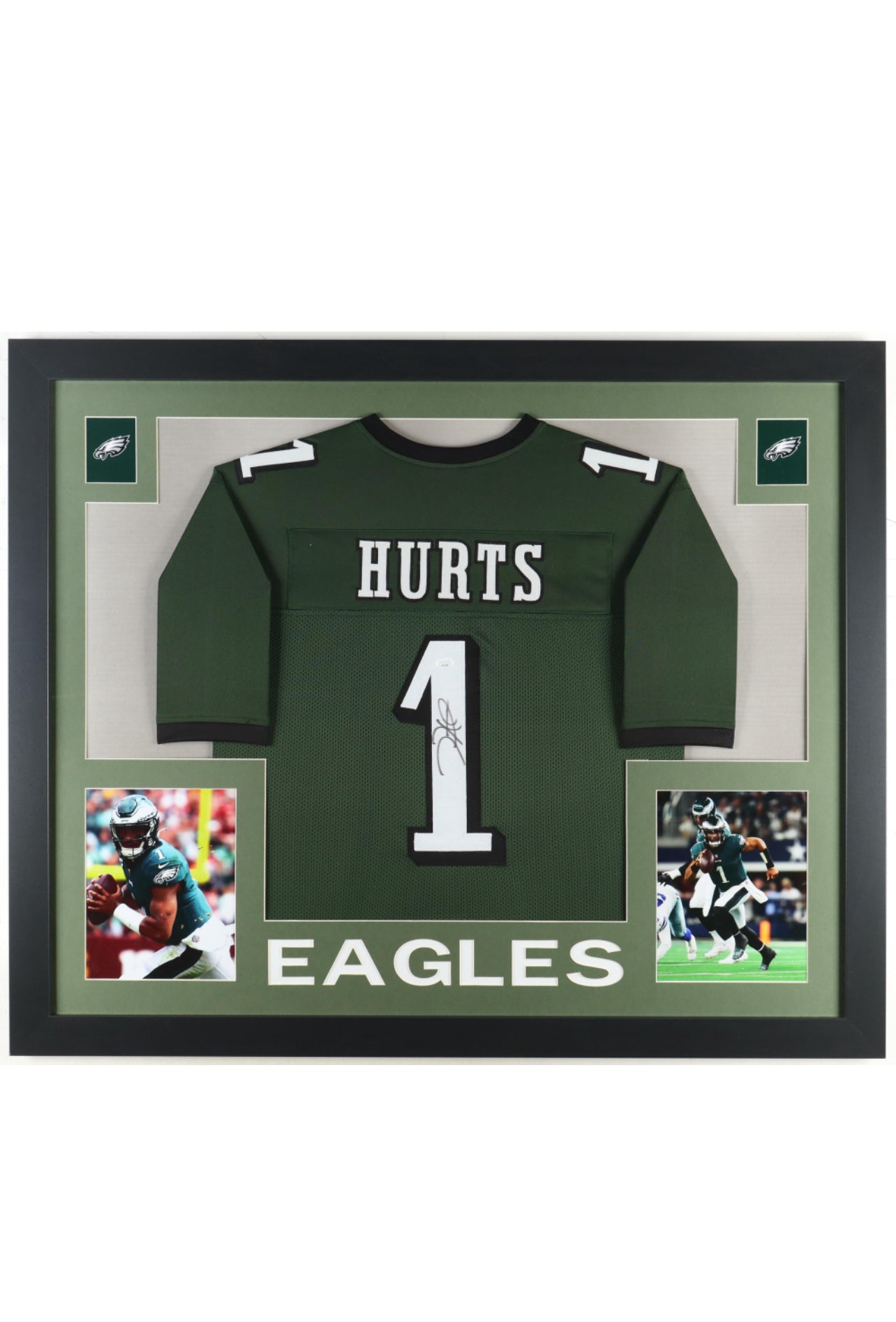 Jalen Hurts Signed Custom Framed Jersey Display (JSA)